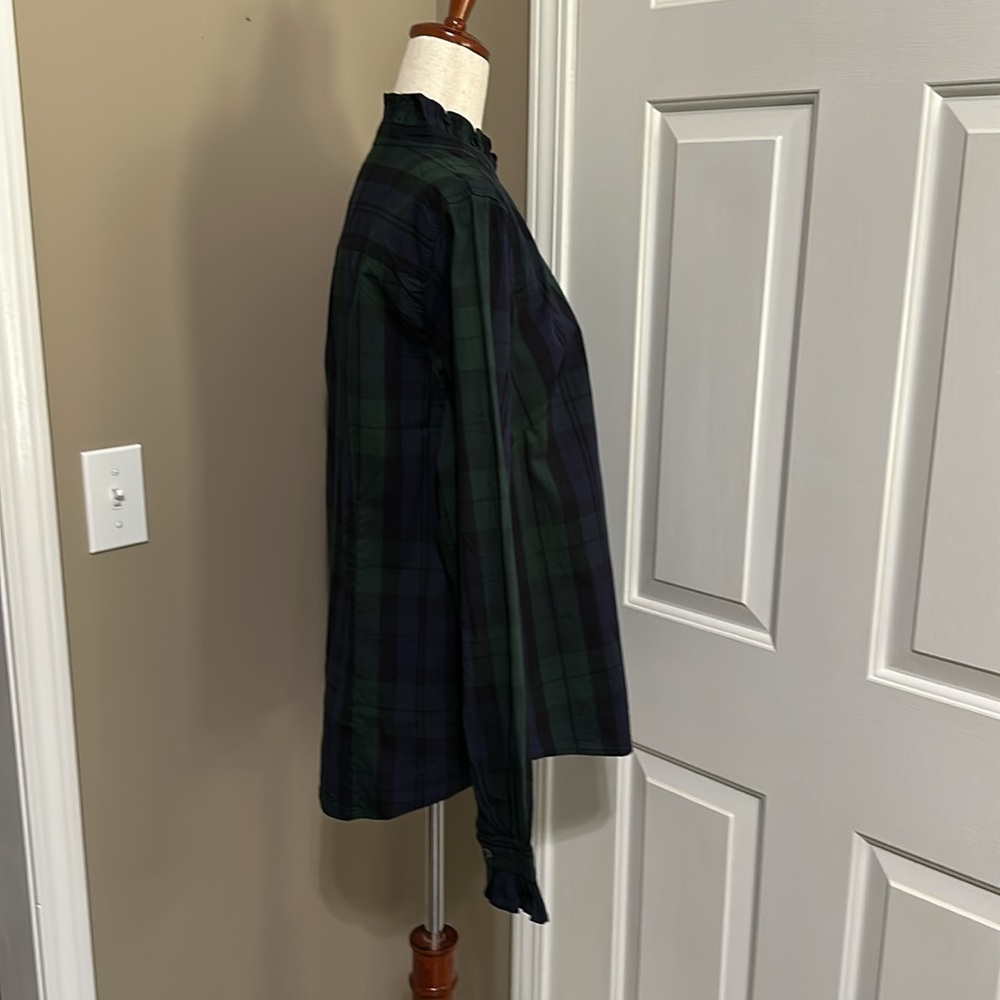 J.Crew Factory Black Watch Ruffleneck Green and Blue Plaid Button Up Shirt - Picture 4 of 6